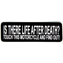 Виниловый стикер на шлем/мотоцикл "Есть ли жизнь после смерти? Возьми этот мотоцикл и проверь"